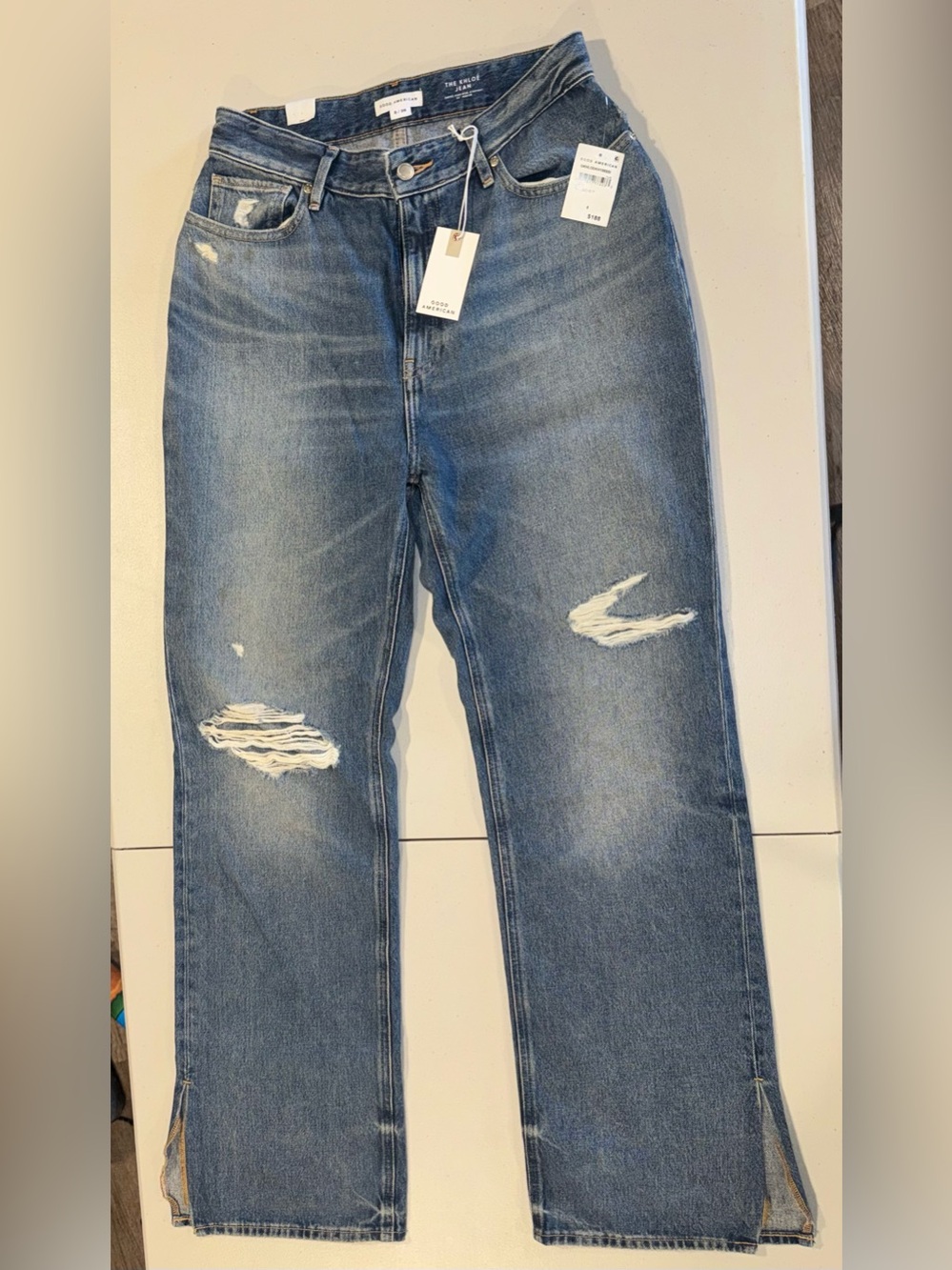 Good American The Khloé Distressed Wide Leg Jeans – Size 8/29 – NWT - Picture 2 of 4